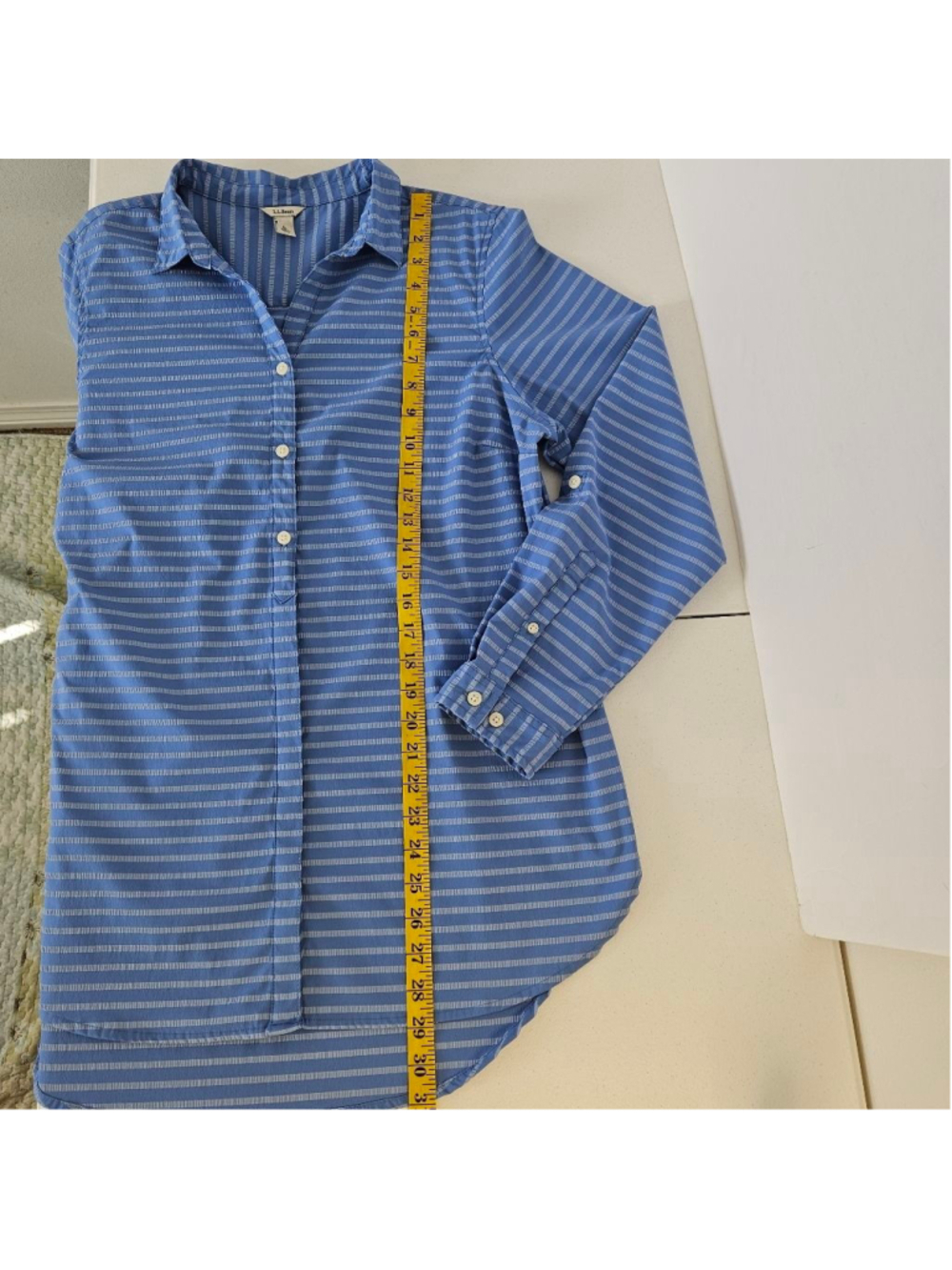 L.L.Bean Blue Striped Roll Tab Sleeve Button Down Shirt Sz L Outdoor Hiking - Picture 12 of 12